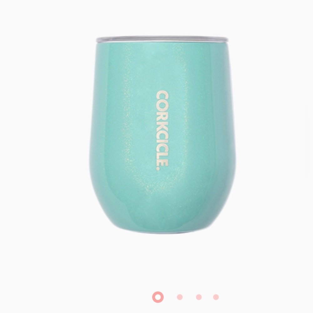 Turquoise 12oz stemless corkcicle cup.  Good for 9hrs cold or 3hr hot